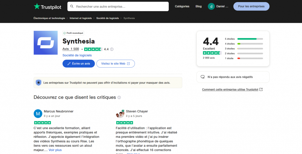 Avis Synthesia Meilleur Logiciel Vidéo par IA 