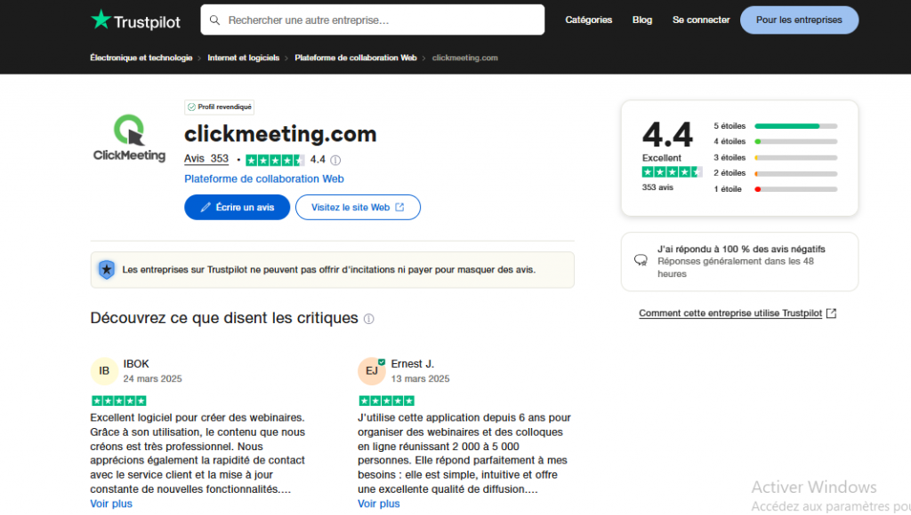 ClickMeeting La Plateforme de Webinar
