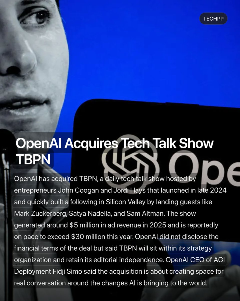 openai acquiert talk-show tbpn, renforçant sa présence dans le domaine des médias et de la technologie avec des contenus innovants et interactifs.